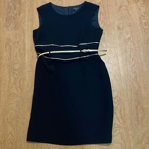 women dress tahari ASL black sleeveless with gold trim and belt
